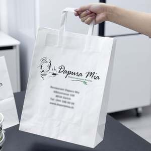 Bolsas de Papel Kraft Impresas Personalizadas para Comida para Llevar, Bolsas de Compras Recicladas para Restaurantes con Asas para Uso en Restaurantes Asiáticos - Product Image 6