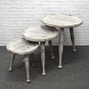 Juego 3 mesa de centro de salón de madera de anidación grande gris rústico, mesas laterales de madera, mesas de consola de sofá muebles de decoración Vintage - Product Image 5