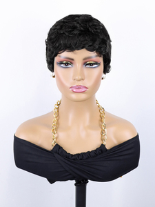 Perruques courtes de style pixie pour femmes noires, 100% cheveux humains, perruque <span class=keywords><strong>afro</strong></span> pixie, perruque courte bouclée à plusieurs couches, couleur naturelle, sans colle - Product Image 5