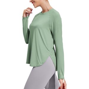 Camisetas Deportivas para Mujer, Corte Holgado, para Correr, Gimnasio, Transpirables, Manga Raglán, Color Verde Salvia, Talla S - Product Image 1