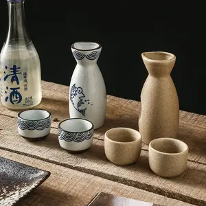 Perlengkapan minum Bar Pot Sake Jepang Stoneware keramik cangkir Sake Set botol