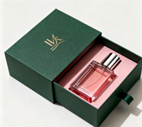 Boîte à parfum carrée rigide de luxe 50 ml en papier kraft brun avec poignée, emballage cadeau cosmétique jetable recyclé à tiroir pour échantillons