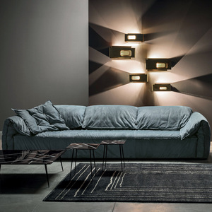 Italian Minimalist Frosted Fabric Elephant Ear Down Filled Three Seater L Shaped <b>Sofa</b> For <b>Small</b> Living Room - Product Image 3