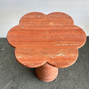 Table d'appoint Cammy Stone en travertin rouge, légère, style mid-century modern, pour petits salons et chambres, meubles faits à la main pour la maison - Product Image 4