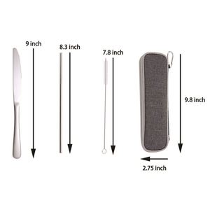 Ensemble d'ustensiles de voyage réutilisables avec logo personnalisé, fourchette, cuillère, couteau, baguettes et paille en acier inoxydable, avec pochette zippée, pour cadeaux événementiels - Product Image 3