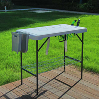 Table de nettoyage de poisson pliante de camping en plein air avec 2 éviers et accessoires de luxe