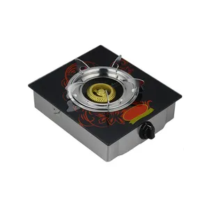 Wholesale price glass top black single burner gas cooktop stainless steel cast iron chromed pan gas stove