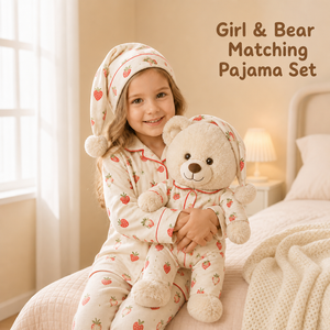 Ours en peluche <span class=keywords><strong>de</strong></span> 40 cm avec pyjama assorti à imprimé fraises pour fille, vêtements <span class=keywords><strong>de</strong></span> poupée personnalisés OEM ODM en matériau PU - Product Image 3