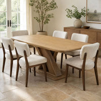 Table à manger moderne sur mesure avec plateau en MDF et pieds en bois massif, forme rectangulaire arrondie, pour la décoration de café et d'hôtel