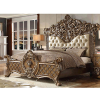 Ensemble complet de chambre à coucher en bois sculpté de Guangzhou avec lit américain, table de chevet, coiffeuse et banc de pied de lit