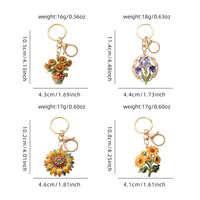 Nouveau style 2026, Porte-clés en métal style campagnard avec motif tournesol et abeille, finition émail goutte d'huile, et chaîne de téléphone/suspendeur de sac à motif floral et végétal avec strass frais