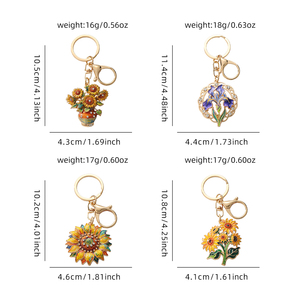 Nouveau style 2026, Porte-clés en métal style campagnard avec motif tournesol et abeille, finition émail goutte d'<span class=keywords><strong>huile</strong></span>, et chaîne <span class=keywords><strong>de</strong></span> téléphone/suspendeur <span class=keywords><strong>de</strong></span> sac à motif floral et végétal avec strass frais - Product Image 3