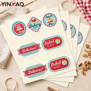 Hoja de pegatinas personalizadas troqueladas, impermeables y ecológicas para panadería, etiquetas de grado alimenticio para sellar cajas de pasteles, pegatinas para empaques de cupcakes y regalos con logo. - Product Image 1
