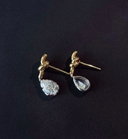 Boucles d'oreilles pendantes personnalisées en or avec nœud, forme poire, diamant de laboratoire CVD HPHT, or 10K, bijoux fins pour femme, personnalisation du logo prise en charge
