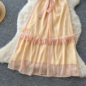 Robe bohème croisée à dos nu pour <span class=keywords><strong>femme</strong></span>, robe de plage d'été avec ceinture à nouer, ourlet à franges et jupe superposée transparente pour les vacances tropicales - Product Image 6