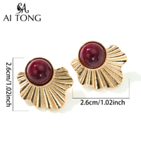 Boucles d'oreilles pendantes ovales en alliage, style bohème, vacances, nouvelle mode, design rétro classique INS, rouge doré, ligne de rayons de soleil, pour femmes