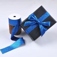 Ruban cadeau en satin bleu saphir personnalisé avec paillettes épaisses pour emballage cadeau et décoration florale