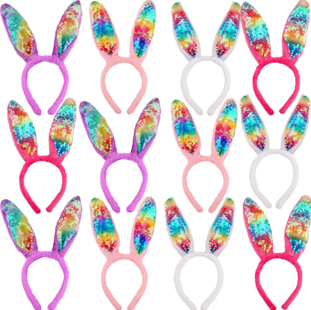 Sequin Bunny Ears Headband for Girls Women Easter Birthday Party Rabbit Plush Hair Bands Christmas Halloween Favors