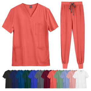 Conjunto de Uniformes Quirúrgicos de Color Sólido, Trajes de Trabajo Elásticos de Manga Corta, Uniformes para Veterinarios, Clínicas de Mascotas, Blusas Médicas Personalizadas - Product Image 1