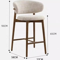 Tabouret de Bar de Cuisine Moderne Style Nordique, Cadre en Bois Massif, Dossier Haut, Tissu Personnalisable, Design Vintage pour Salon