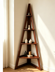 Étagère d'angle triangulaire en bois, présentoir de rangement pour salon et bureau à domicile - Product Image 1