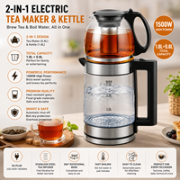 Ensemble de théière électrique turque 2-en-1, bouilloire en verre de 1,8 L et théière en verre de 0,8 L avec infuseur en acier inoxydable, prise EU