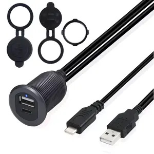 OEM LED light Type C 2.0+USB2.0 Male to Female AUX Car Mount Flush Cable Waterproof Extension for Car Truck Boat Motorcycle 3ft