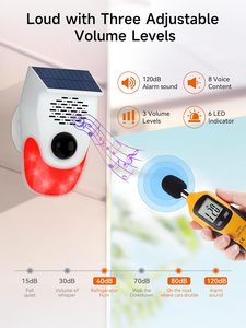 Alarme solaire <span class=keywords><strong>AGSHOME</strong></span> à détecteur de mouvement 120 dB avec téléchargement vocal personnalisé, lumières stroboscopiques, télécommande, étanche IP65, dissuasif pour cerfs/ours - Product Image 4