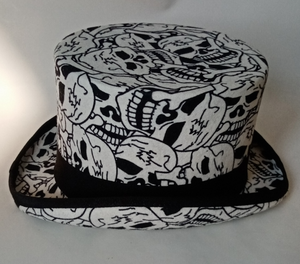 A112502 100% Wool Fedora <strong>Hat</strong> Ready to Ship Wholesale <strong>Mad</strong> <strong>Hatter</strong> Magic Topper <strong>Hats</strong> Wool Felt White Top <strong>Hat</strong> With Skull Printed - Product Image 3
