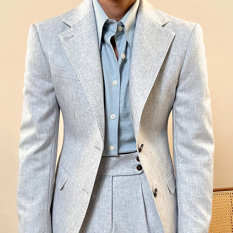 Fabrika toptan yeni stil açık gri ceket pantolon erkek takım elbise moda tek göğüslü erkek takımları düğün için