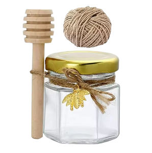 Vente en gros de 45ml mini pot de miel vide hexagonal pot de miel avec couvercle en or pour cadeaux de mariage confitures de miel gelée bonbons - Product Image 6