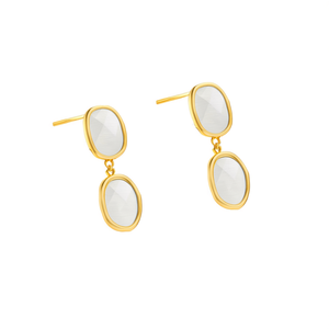 Boucles d'oreilles pendantes tendance en acier inoxydable 316L plaqué or PVD, design ovale avec pierre, durables et résistantes - Product Image 2