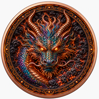 Pièces de monnaie en cuivre 5 oz, haute relief, .999 Cuivre pur, impression UV colorée, Tête de dragon, Crinière flamboyante, Écailles, Pièce de monnaie de collection