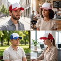 Gorra Trucker de Malla de 5 Paneles con Bloques de Color al por Mayor, Gorra Trucker de Espuma Premium con Logotipo Bordado y Estampado Personalizado Profesional