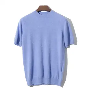 Cashmere len áo sơ mi đồng bằng đan Cashmere t Áo sơ mi Crew Neck ấm cúng Cashmere Áo sơ mi cao cấp Mông Cổ người đàn ông Ngắn Tay Áo Len Nam