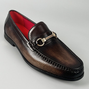 Men's Summer Leather Loafers Round Toe Breathable Slip-On With Buckle <b>Decoration</b> Solid Color Casual Business <b>Shoes</b> - Product Image 3