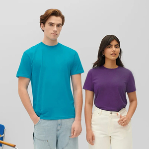 Camiseta de punto unisex de manga corta con cuello redondo, de algodón, color liso, estilo sencillo y holgado, ¡gran oferta! - Product Image 1