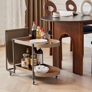 <span class=keywords><strong>Trolley</strong></span> met metalen frame, dubbel laag ontwerp met zadelleer achterpaneel, rolwagen voor woonkamer, thuisgebruik, salontafel - Product Image 5