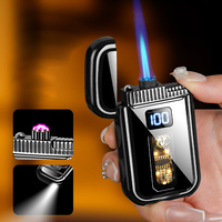Briquet à gaz et plasma réglable 2 en 1 rechargeable par USB, coupe-vent au butane et à la flamme d'arc pour cigarettes et cigares