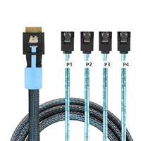 Câble adaptateur PCIE Slimline SAS SFF-8654 4I 38P en cuivre étamé anti-déformation avec sangle de traction 4X SATA Mâle pour SSD de serveur haute vitesse
