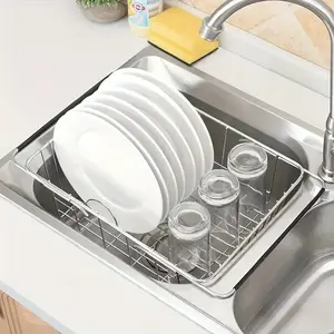 Égouttoir à vaisselle extensible en acier inoxydable pour évier, support de séchage de cuisine antirouille pour casseroles, bols, assiettes et verres - Product Image 6