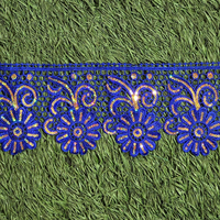 Bordure de dentelle dorée personnalisée avec paillettes, breloques et strass en cristal, broderie de bordure, ruban de dentelle