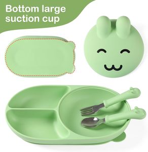 Assiette à ventouse en silicone en forme d'escargot pour bébé avec 3 compartiments séparés et ensemble cuillère-fourchette pour un usage quotidien - Product Image 5