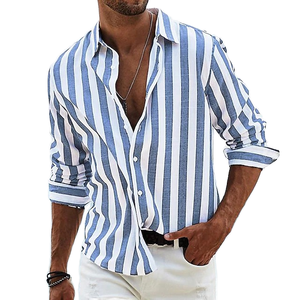 Camicia Classica da <span class=keywords><strong>Uomo</strong></span> Primavera Estate, <span class=keywords><strong>Slim</strong></span>-<span class=keywords><strong>fit</strong></span>, Tessuta, Casual, Maniche Lunghe, Monopetto, Traspirante, con Stampa a Righe - Product Image 3