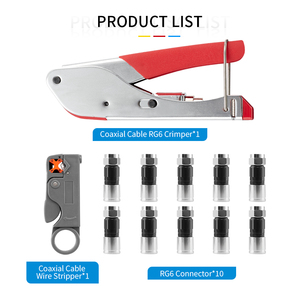 Набор инструментов для обжима коаксиального кабеля с инструментом для зачистки проводов, ручные инструменты из углеродистой стали для коаксиального кабеля RG6, 10 компрессионных коннекторов - Product Image 2