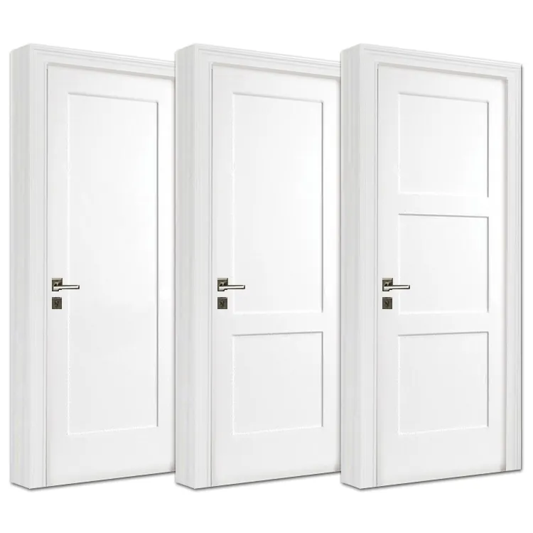 Estilo americano habitación interior color blanco puertas de madera maciza Hogar personalizado hotel apartamento 3 paneles coctelera MDF puerta de madera con perilla