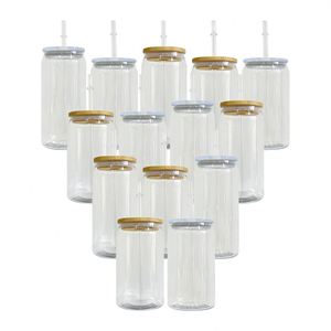 clear Transparent <b>Plastic</b> 16oz 20oz Acrylic Glass Can <b>Cup</b> with Bamboo Lid and Straw for Iced Coffee Soda Pop - Product Image 1