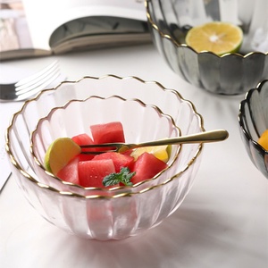 Nouvelles coupelles en verre <span class=keywords><strong>de</strong></span> style chinois créatif à bordure chrysanthème, avec rebord doré, colorées, pour fruits, desserts et salades, pour la cuisine - Product Image 1