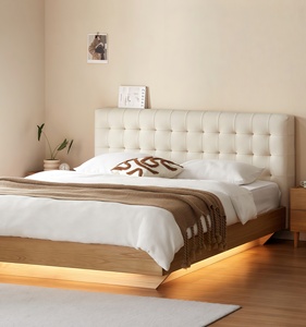 <span class=keywords><strong>Letto</strong></span> Moderno in <span class=keywords><strong>Legno</strong></span> di Quercia Massiccio con <span class=keywords><strong>Testiera</strong></span> Imbottita, Striscia LED e Illuminazione, Durevole e Confortevole, per Camera da <span class=keywords><strong>Letto</strong></span> Matrimoniale e Queen Size - Product Image 1