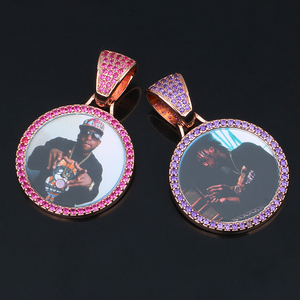 Collier pendentif médaillons mémoire <span class=keywords><strong>photo</strong></span> personnalisé 35mm laiton plaqué or AAAAA collier <span class=keywords><strong>photo</strong></span> glacé diamant CZ coloré - Product Image 2